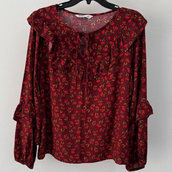 Sonoma Maroon Floral Ruffle Blouse - Picture 1 of 4